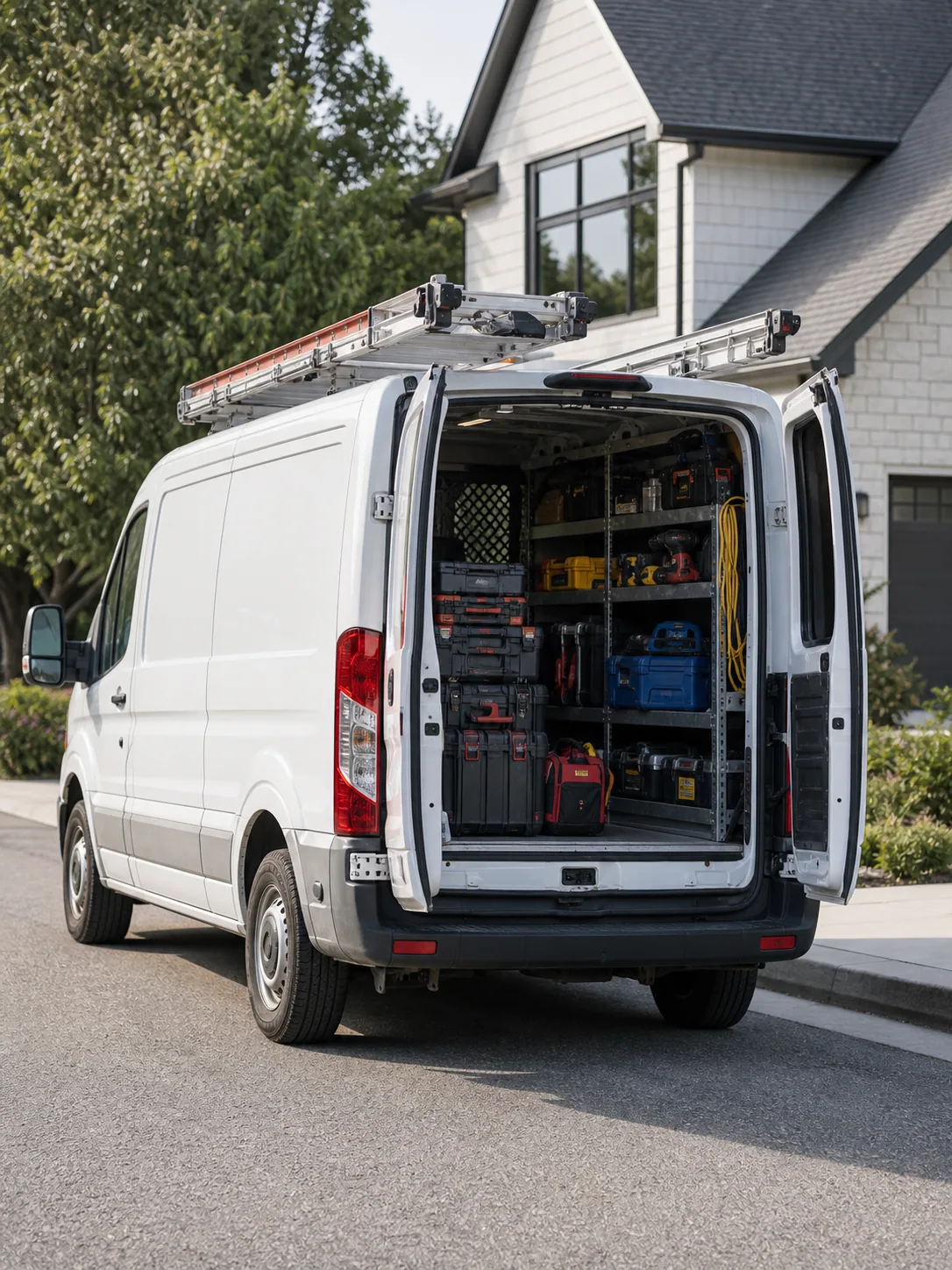 An organized white service van ready for a field crew